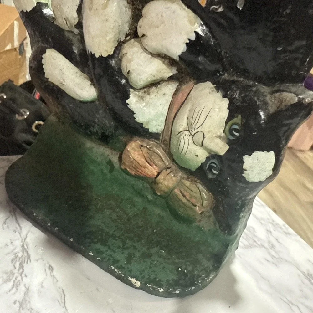 Cast‎ Iron  Cat Kitty Door Stop Bookend Hand Painted Tuxedo Bows Kitten Cat